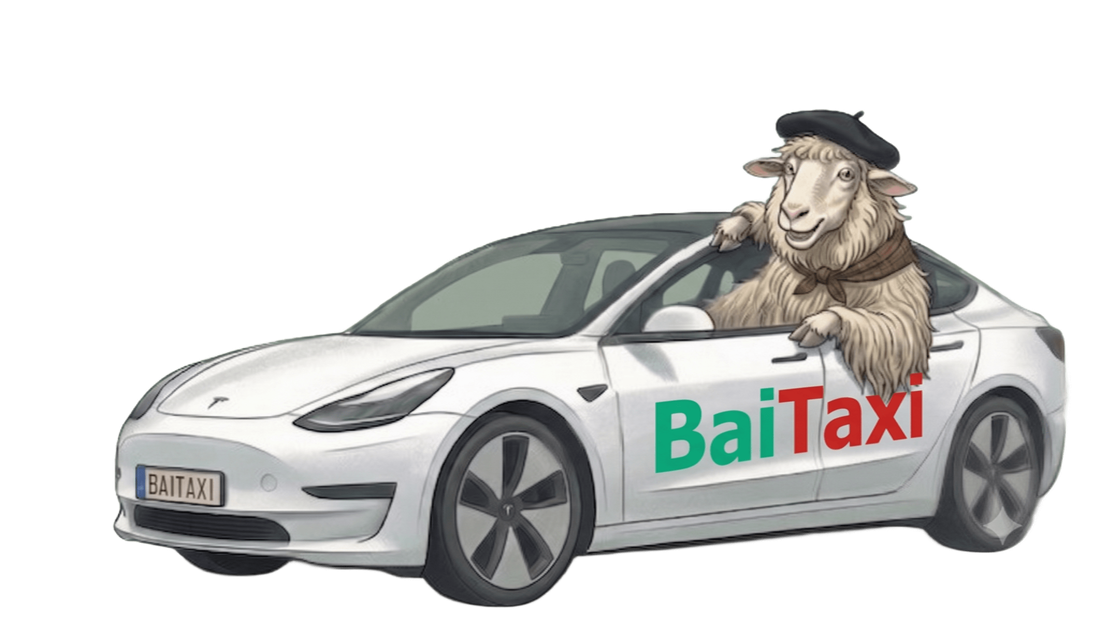 El taxi de BaiTaxi, conducido por nuestra oveja con txapela